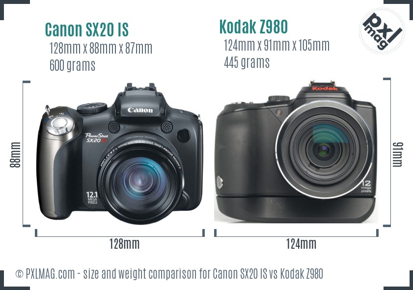 Canon SX20 IS vs Kodak Z980 size comparison