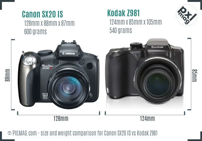 Canon SX20 IS vs Kodak Z981 size comparison