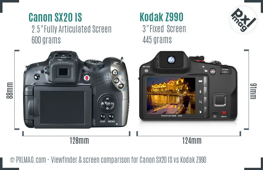 Canon SX20 IS vs Kodak Z990 Screen and Viewfinder comparison Canon SX20 IS vs Kodak Z990 Screen and Viewfinder comparison