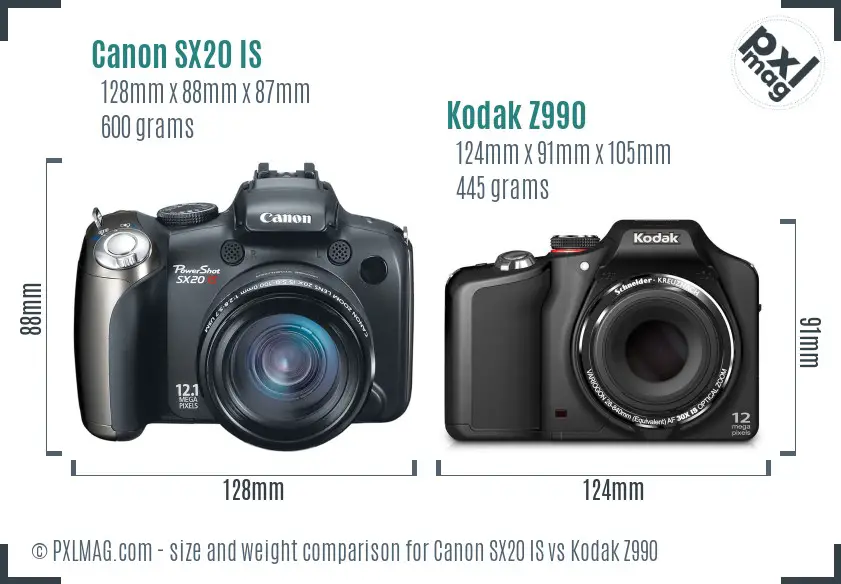 Canon SX20 IS vs Kodak Z990 size comparison Canon SX20 IS vs Kodak Z990 size comparison