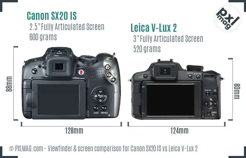 Canon SX20 IS vs Leica V-Lux 2 Screen and Viewfinder comparison