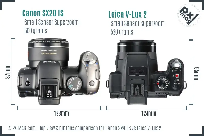 Canon SX20 IS vs Leica V-Lux 2 top view buttons comparison