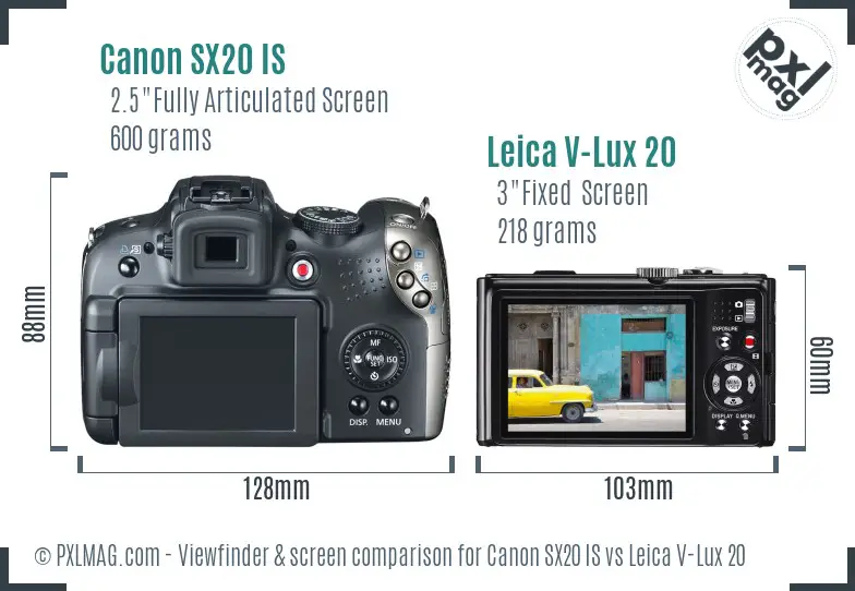 Canon SX20 IS vs Leica V-Lux 20 Screen and Viewfinder comparison Canon SX20 IS vs Leica V-Lux 20 Screen and Viewfinder comparison