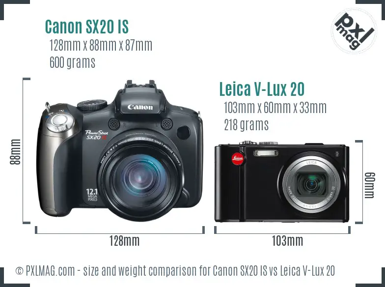 Canon SX20 IS vs Leica V-Lux 20 size comparison Canon SX20 IS vs Leica V-Lux 20 size comparison
