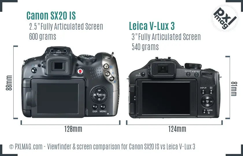 Canon SX20 IS vs Leica V-Lux 3 Screen and Viewfinder comparison