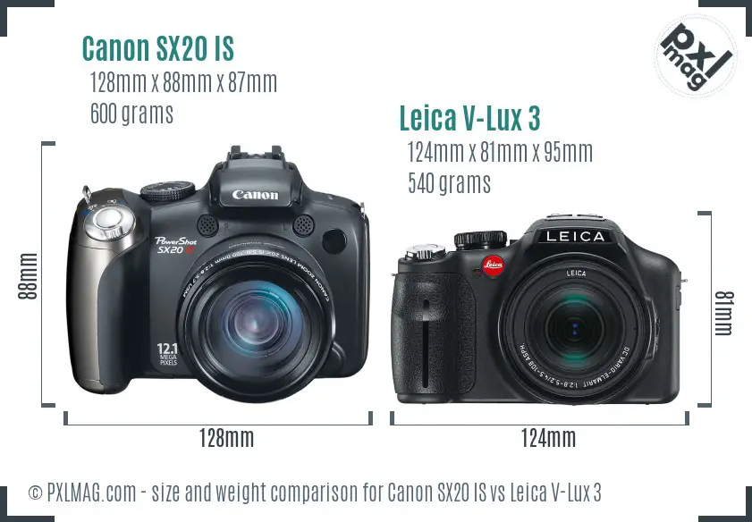 Canon SX20 IS vs Leica V-Lux 3 size comparison