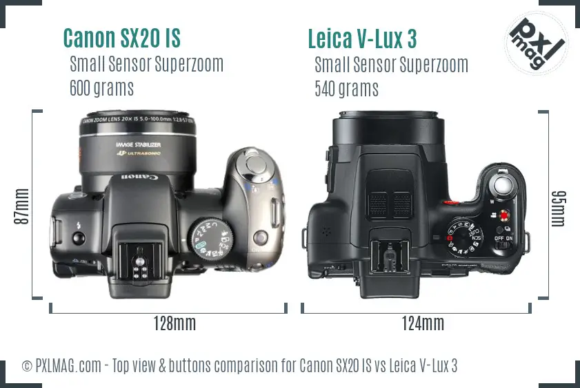 Canon SX20 IS vs Leica V-Lux 3 top view buttons comparison