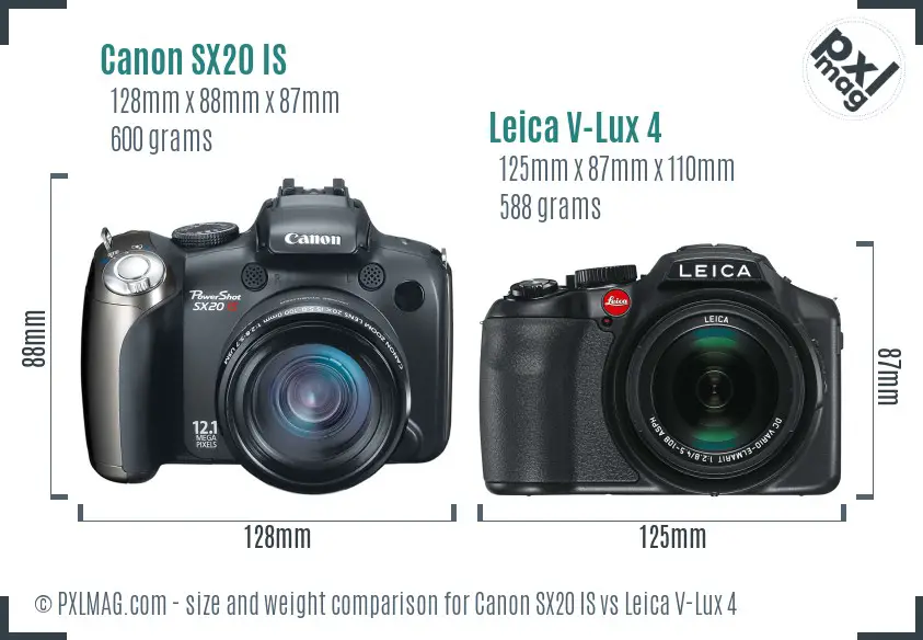 Canon SX20 IS vs Leica V-Lux 4 size comparison
