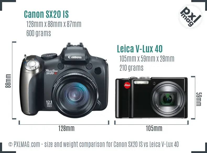Canon SX20 IS vs Leica V-Lux 40 size comparison Canon SX20 IS vs Leica V-Lux 40 size comparison