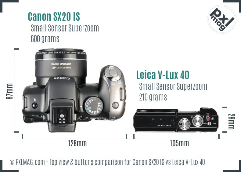 Canon SX20 IS vs Leica V-Lux 40 top view buttons comparison Canon SX20 IS vs Leica V-Lux 40 top view buttons comparison