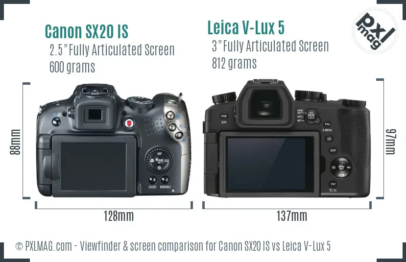 Canon SX20 IS vs Leica V-Lux 5 Screen and Viewfinder comparison