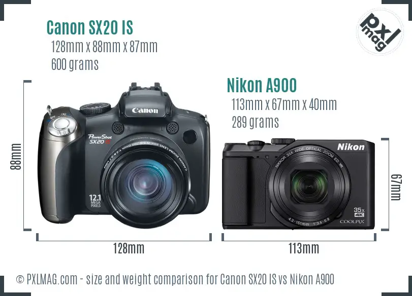 Canon SX20 IS vs Nikon A900 size comparison