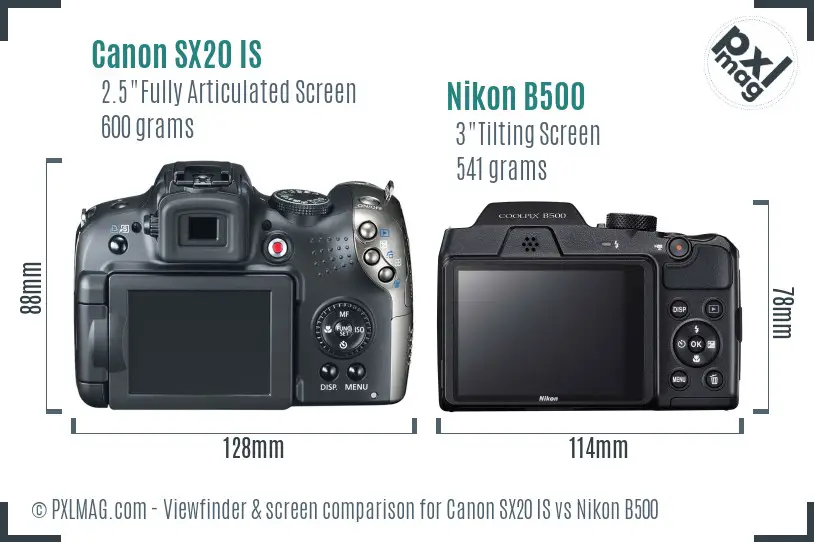 Canon SX20 IS vs Nikon B500 Screen and Viewfinder comparison