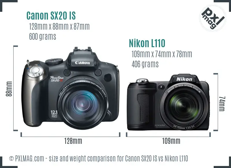 Canon SX20 IS vs Nikon L110 size comparison