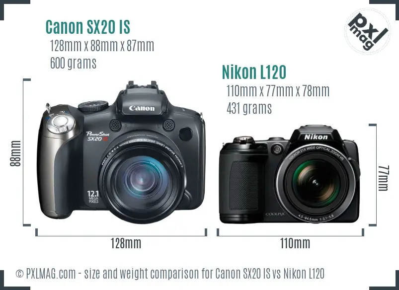 Canon SX20 IS vs Nikon L120 size comparison