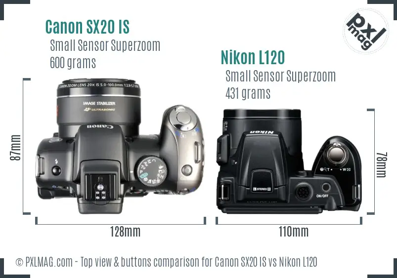 Canon SX20 IS vs Nikon L120 top view buttons comparison