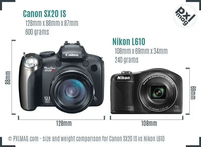 Canon SX20 IS vs Nikon L610 size comparison