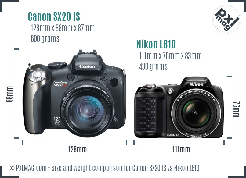 Canon SX20 IS vs Nikon L810 size comparison