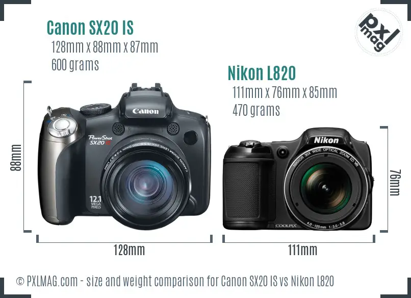 Canon SX20 IS vs Nikon L820 size comparison