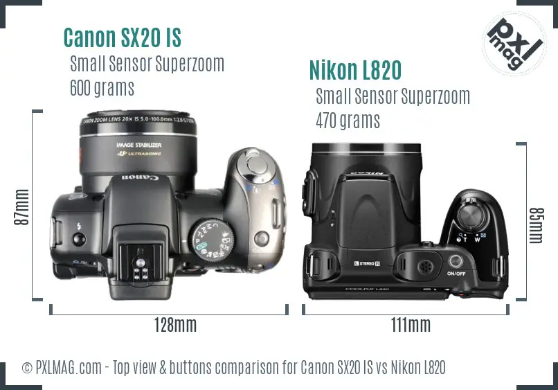 Canon SX20 IS vs Nikon L820 top view buttons comparison