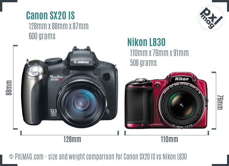 Canon SX20 IS vs Nikon L830 size comparison