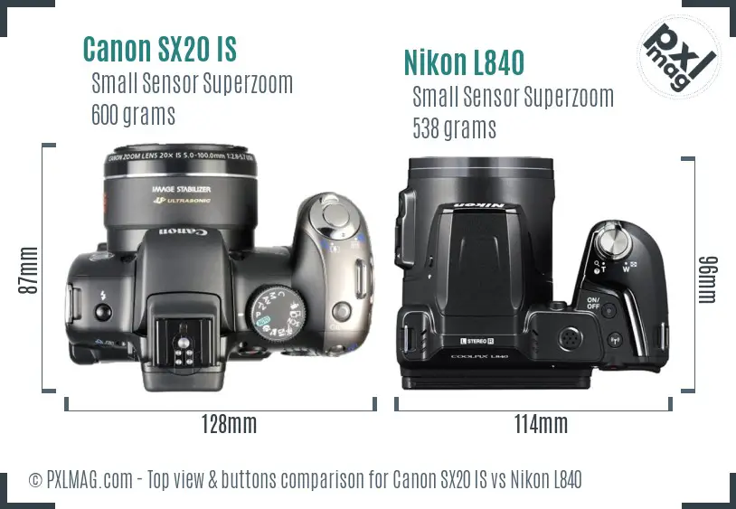 Canon SX20 IS vs Nikon L840 top view buttons comparison