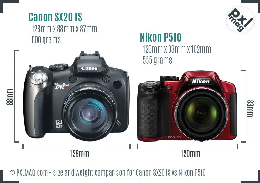 Canon SX20 IS vs Nikon P510 size comparison
