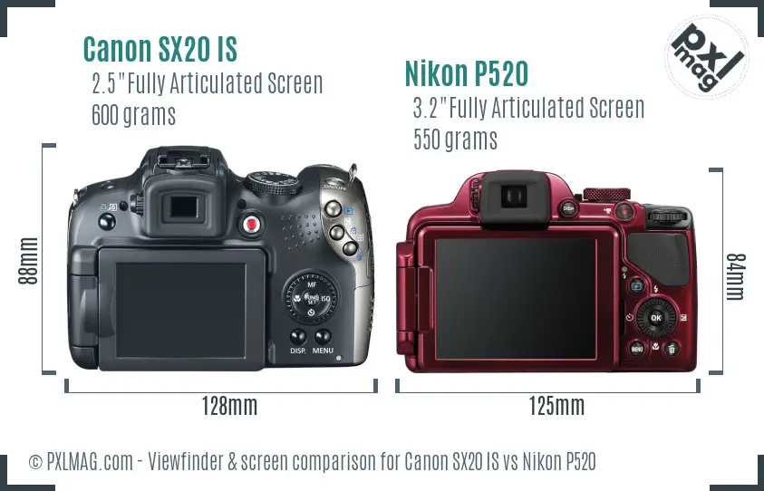 Canon SX20 IS vs Nikon P520 Screen and Viewfinder comparison