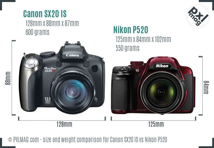 Canon SX20 IS vs Nikon P520 size comparison