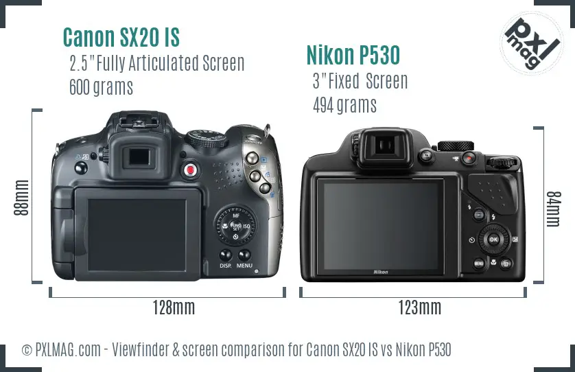 Canon SX20 IS vs Nikon P530 Screen and Viewfinder comparison