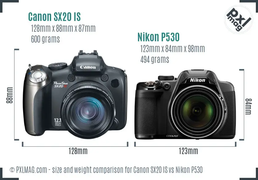 Canon SX20 IS vs Nikon P530 size comparison