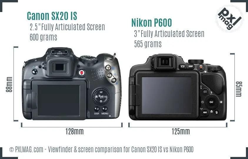 Canon SX20 IS vs Nikon P600 Screen and Viewfinder comparison Canon SX20 IS vs Nikon P600 Screen and Viewfinder comparison