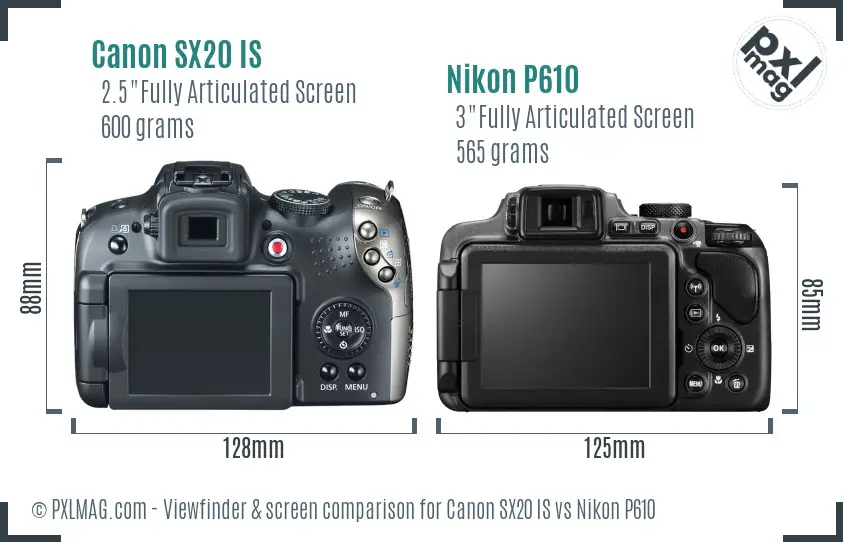 Canon SX20 IS vs Nikon P610 Screen and Viewfinder comparison Canon SX20 IS vs Nikon P610 Screen and Viewfinder comparison