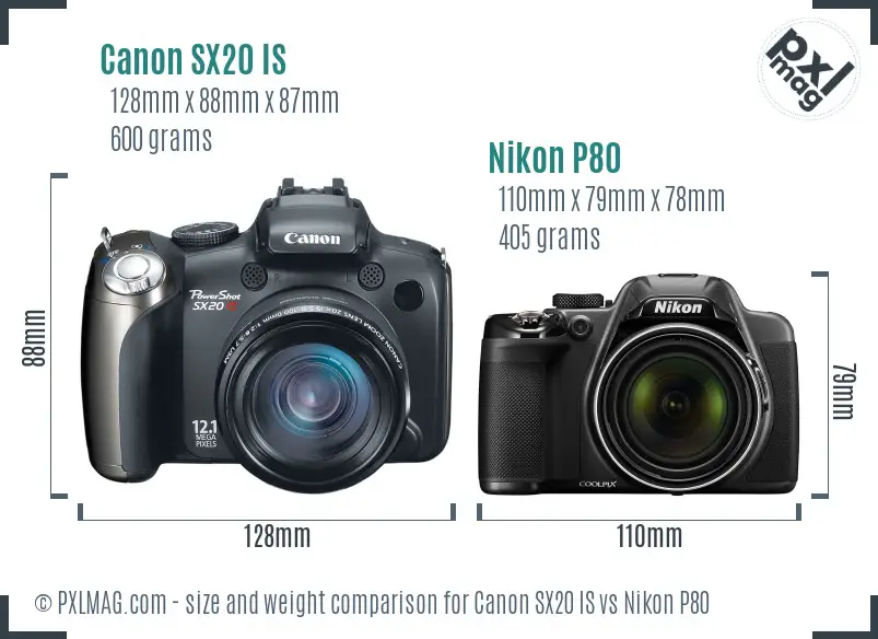 Canon SX20 IS vs Nikon P80 size comparison