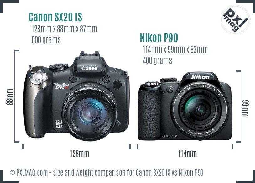 Canon SX20 IS vs Nikon P90 size comparison