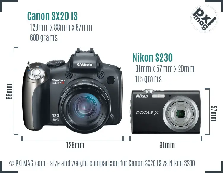 Canon SX20 IS vs Nikon S230 size comparison