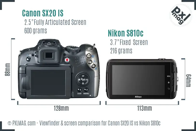 Canon SX20 IS vs Nikon S810c Screen and Viewfinder comparison