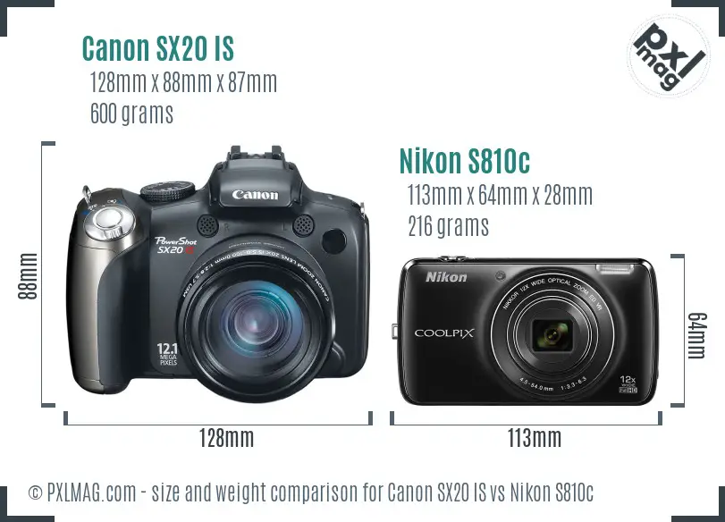 Canon SX20 IS vs Nikon S810c size comparison