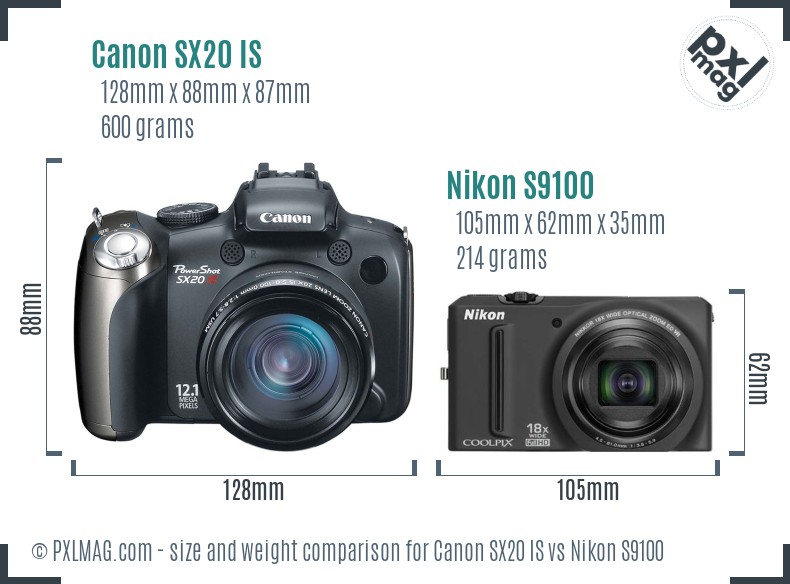 Canon SX20 IS vs Nikon S9100 size comparison