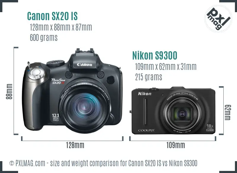 Canon SX20 IS vs Nikon S9300 size comparison Canon SX20 IS vs Nikon S9300 size comparison