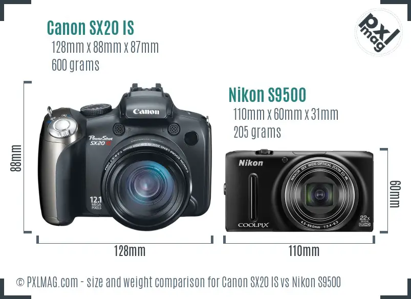 Canon SX20 IS vs Nikon S9500 size comparison