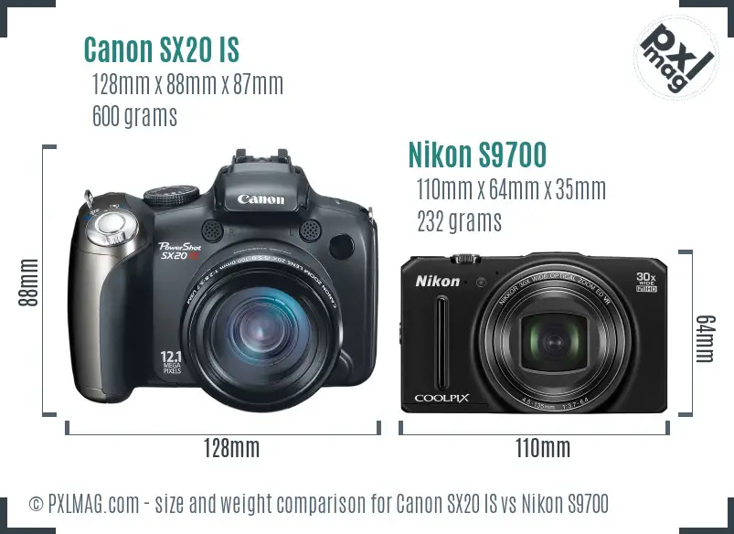 Canon SX20 IS vs Nikon S9700 size comparison Canon SX20 IS vs Nikon S9700 size comparison