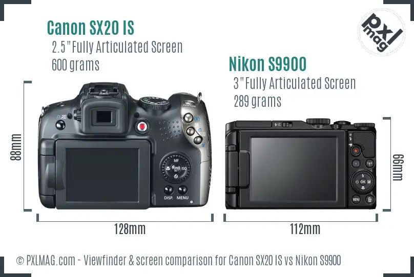 Canon SX20 IS vs Nikon S9900 Screen and Viewfinder comparison