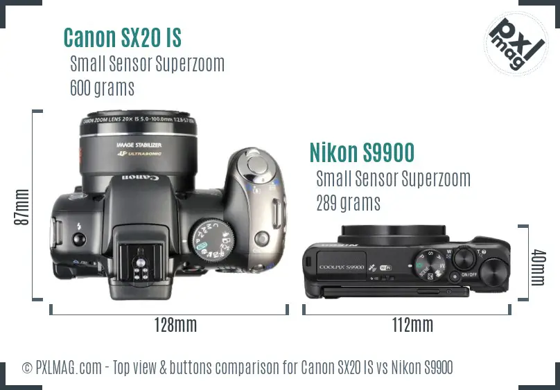 Canon SX20 IS vs Nikon S9900 top view buttons comparison