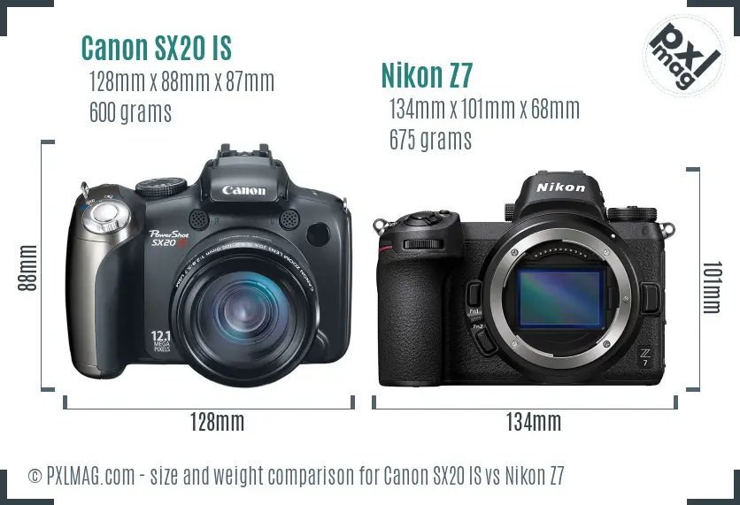 Canon SX20 IS vs Nikon Z7 size comparison