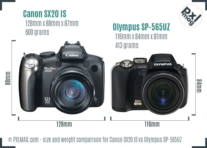 Canon SX20 IS vs Olympus SP-565UZ size comparison