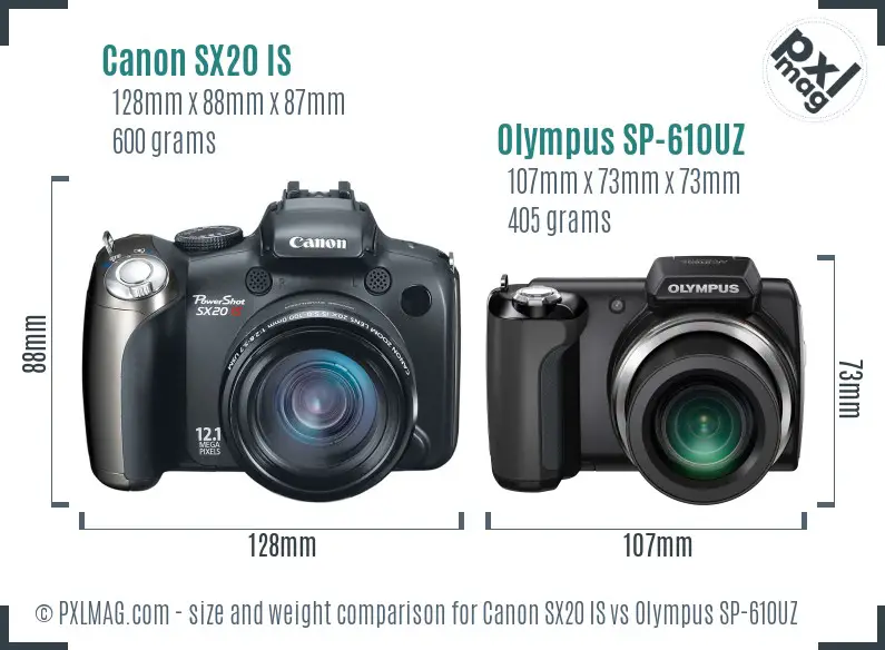 Canon SX20 IS vs Olympus SP-610UZ size comparison