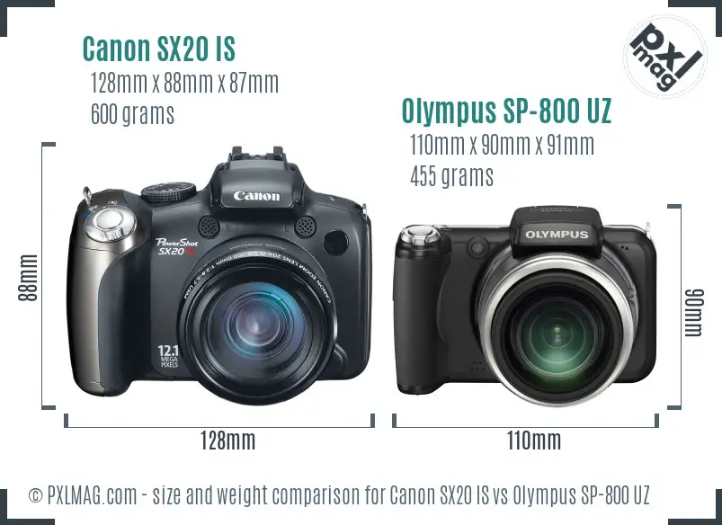 Canon SX20 IS vs Olympus SP-800 UZ size comparison