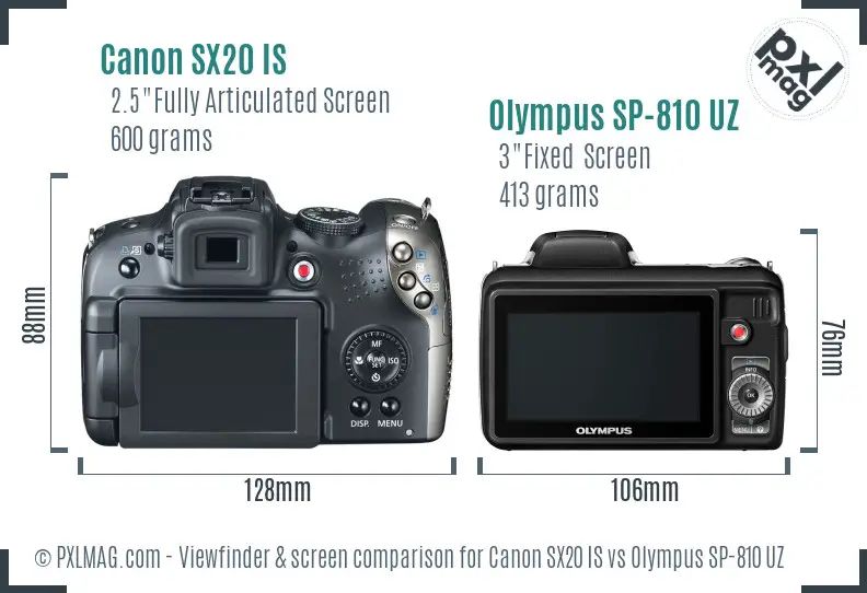 Canon SX20 IS vs Olympus SP-810 UZ Screen and Viewfinder comparison Canon SX20 IS vs Olympus SP-810 UZ Screen and Viewfinder comparison