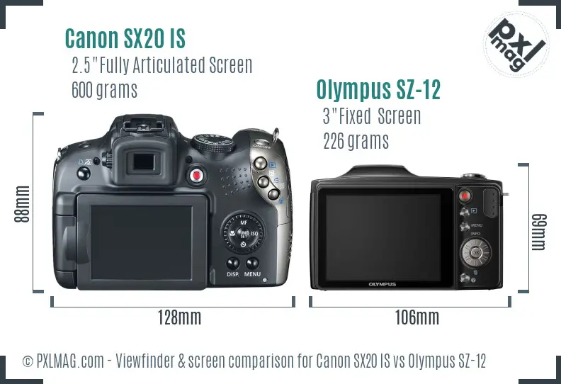 Canon SX20 IS vs Olympus SZ-12 Screen and Viewfinder comparison